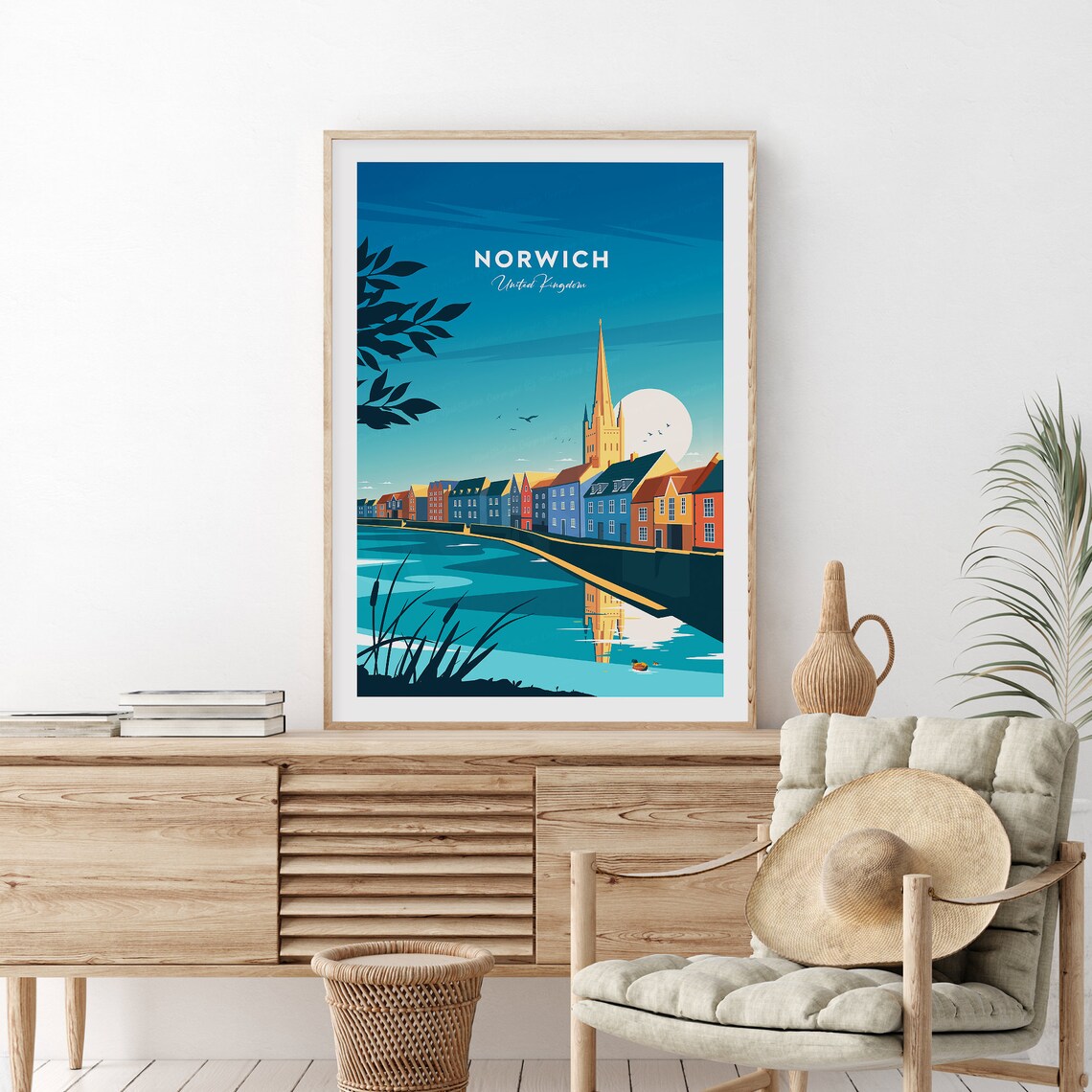 Norwich United Kingdom Riverside Terraces and Church Spire Poster