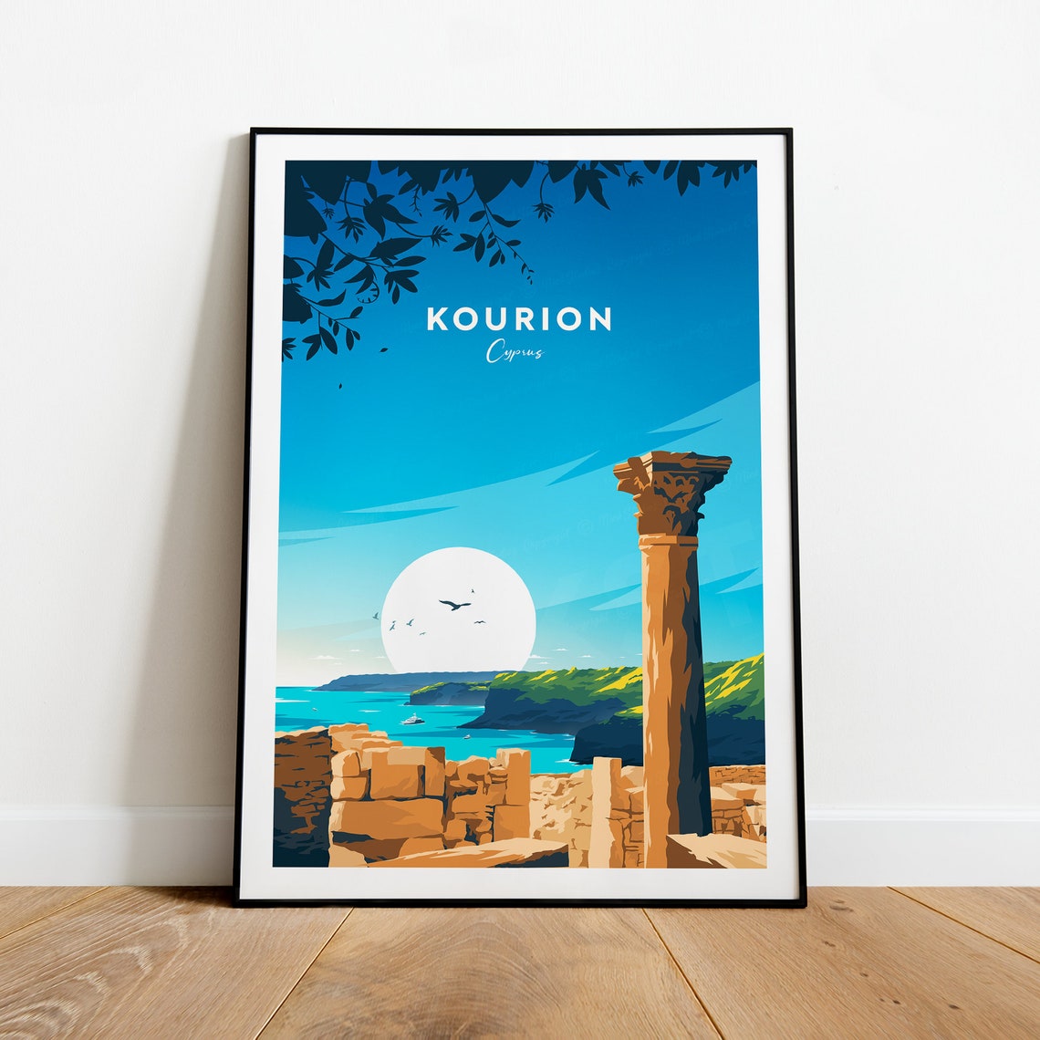 Kourion Cyprus Ancient Ruins Sea View Temple Column Travel Poster
