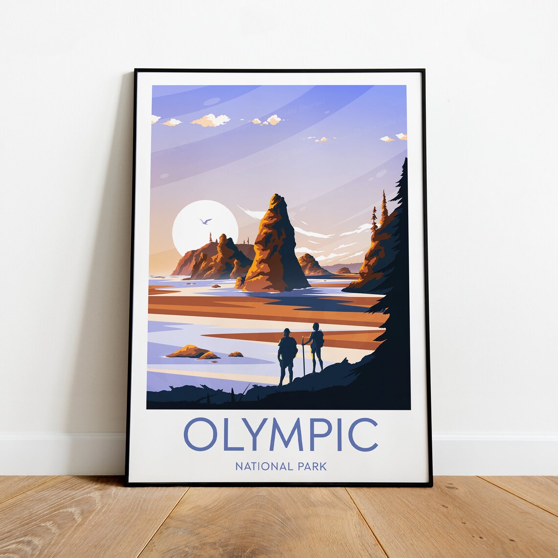 Olympic National Park Sunset Coast Sea Stacks Hikers Art Poster - Image 2