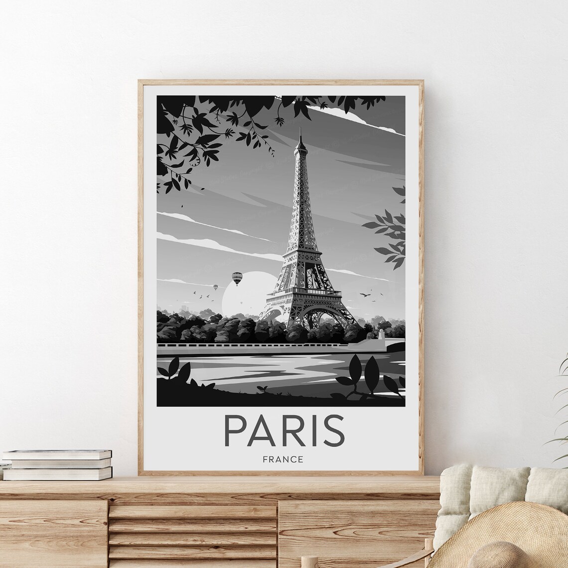Paris France Eiffel Tower Black And White Monochrome Travel Poster - Image 2
