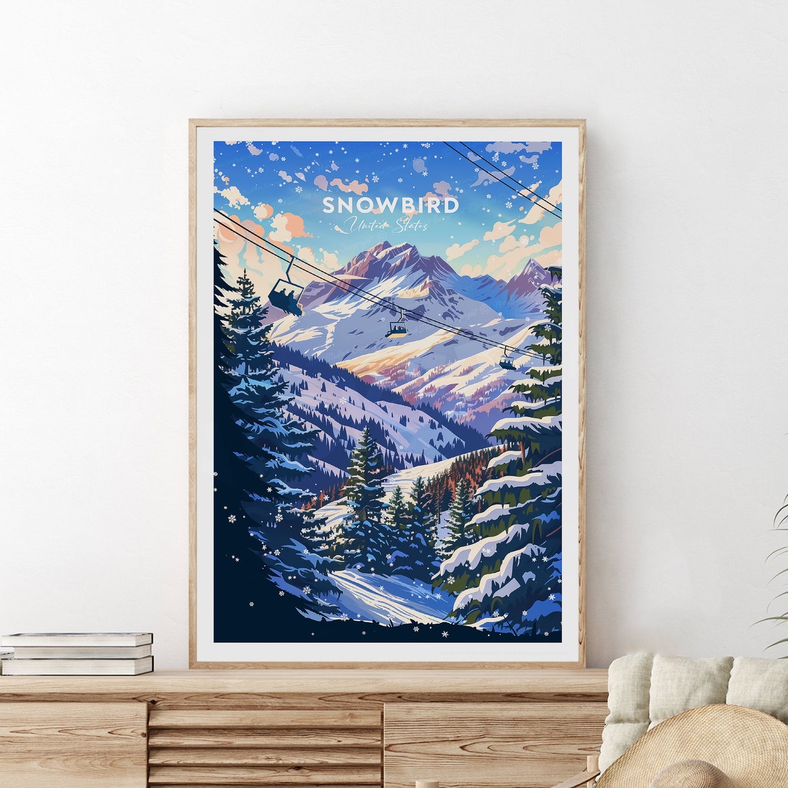 Snowbird Utah Ski Lift Above Snow Covered Slopes at Dusk Poster - Image 2