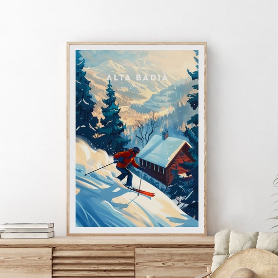 Alta Badia Traditional Ski Print Italy Alta Badia Poster Ski Poster Ski Resort Print Wedding Gift Birthday