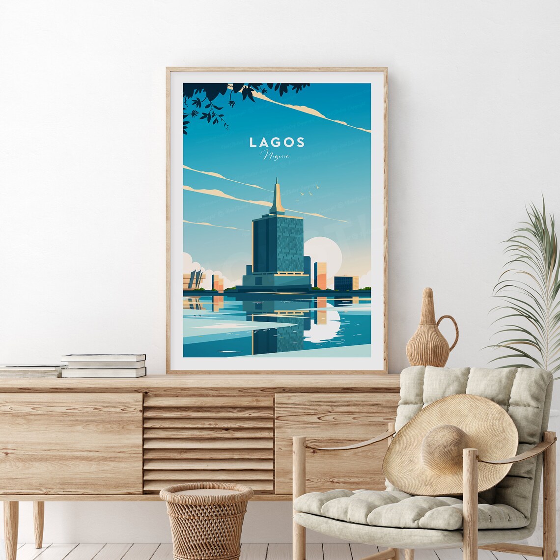 Lagos Nigeria Modern City Skyline Waterfront Reflection Travel Poster