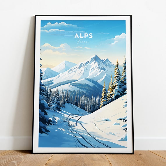 The Alps Traditional Travel Print France Alps Ski Resort Alps Poster Alps Artwork