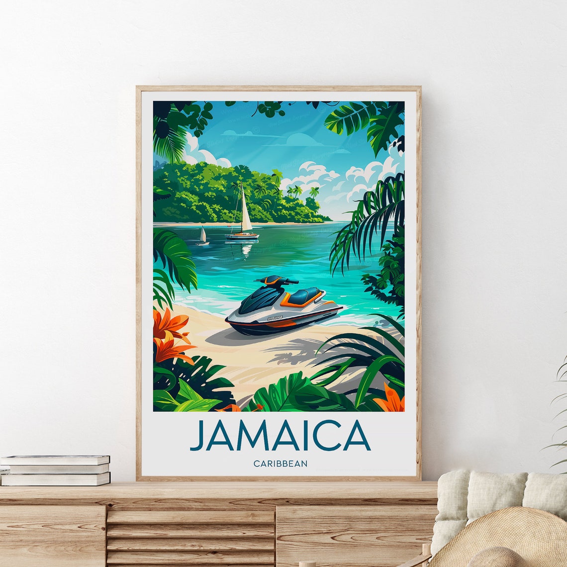Jamaica Caribbean Jet Ski on Tropical Sandy Beach Holiday Wall Art - Image 2