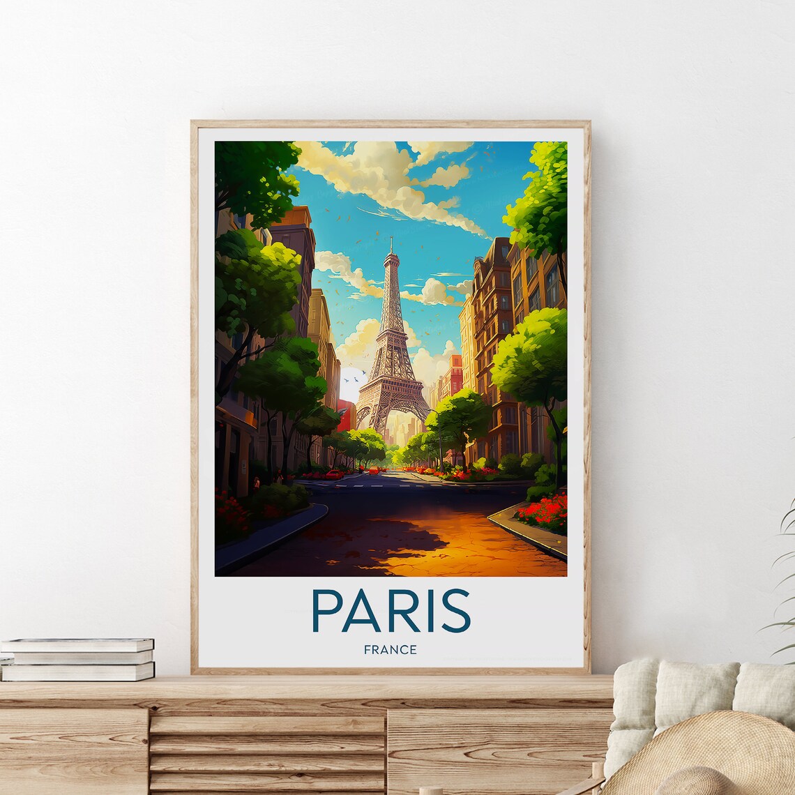 Paris France Eiffel Tower Parisian Street Vintage Travel Poster