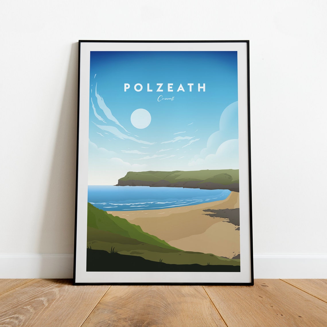 Polzeath Cornwall Beach Cove Coastline Sunny Daytime Travel Poster - Image 2