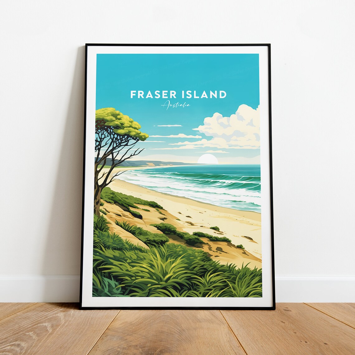 Fraser Island Australia Beach Surf Coast Retro Travel Poster