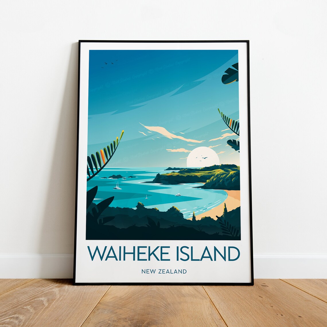Waiheke Island New Zealand Golden Bay Sailboats Island Travel Poster - Image 2