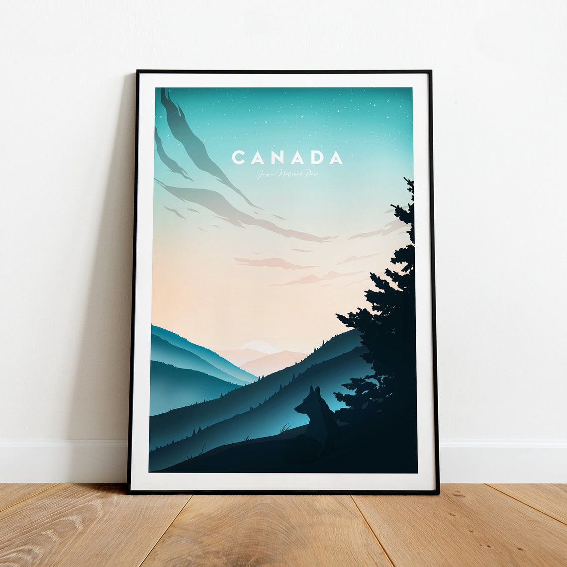 Canada Jasper National Park Minimalist Mountain Sunset Poster