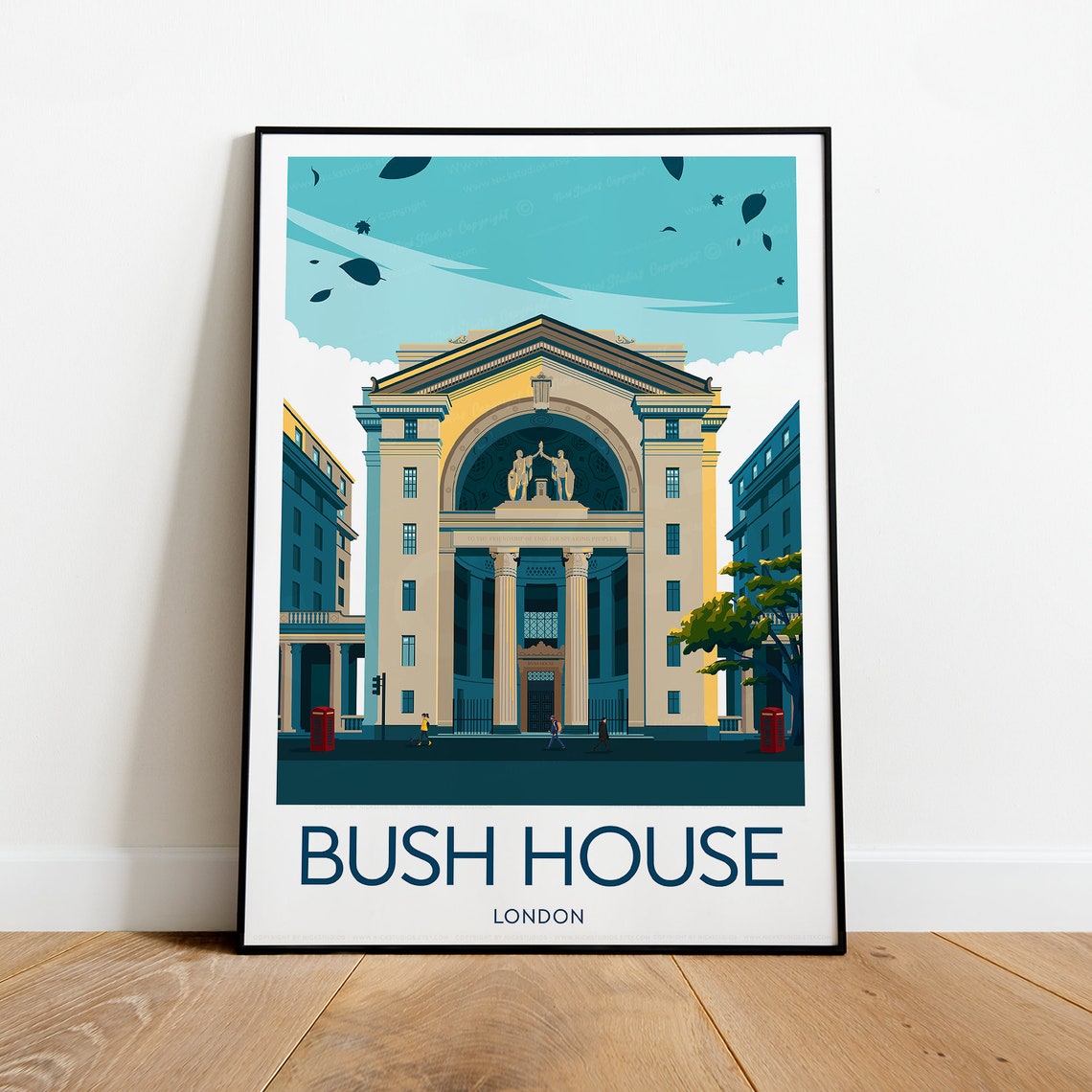 Bush House London Historic Building Travel Poster Caption Below - Image 2