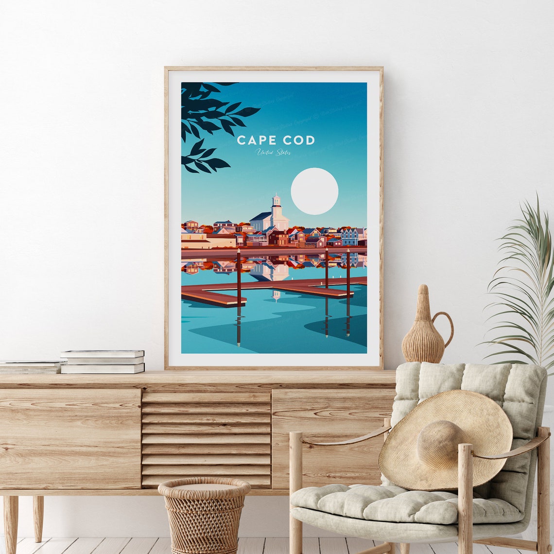 Cape Cod Massachusetts Harbor with Boats at Golden Sunset Poster