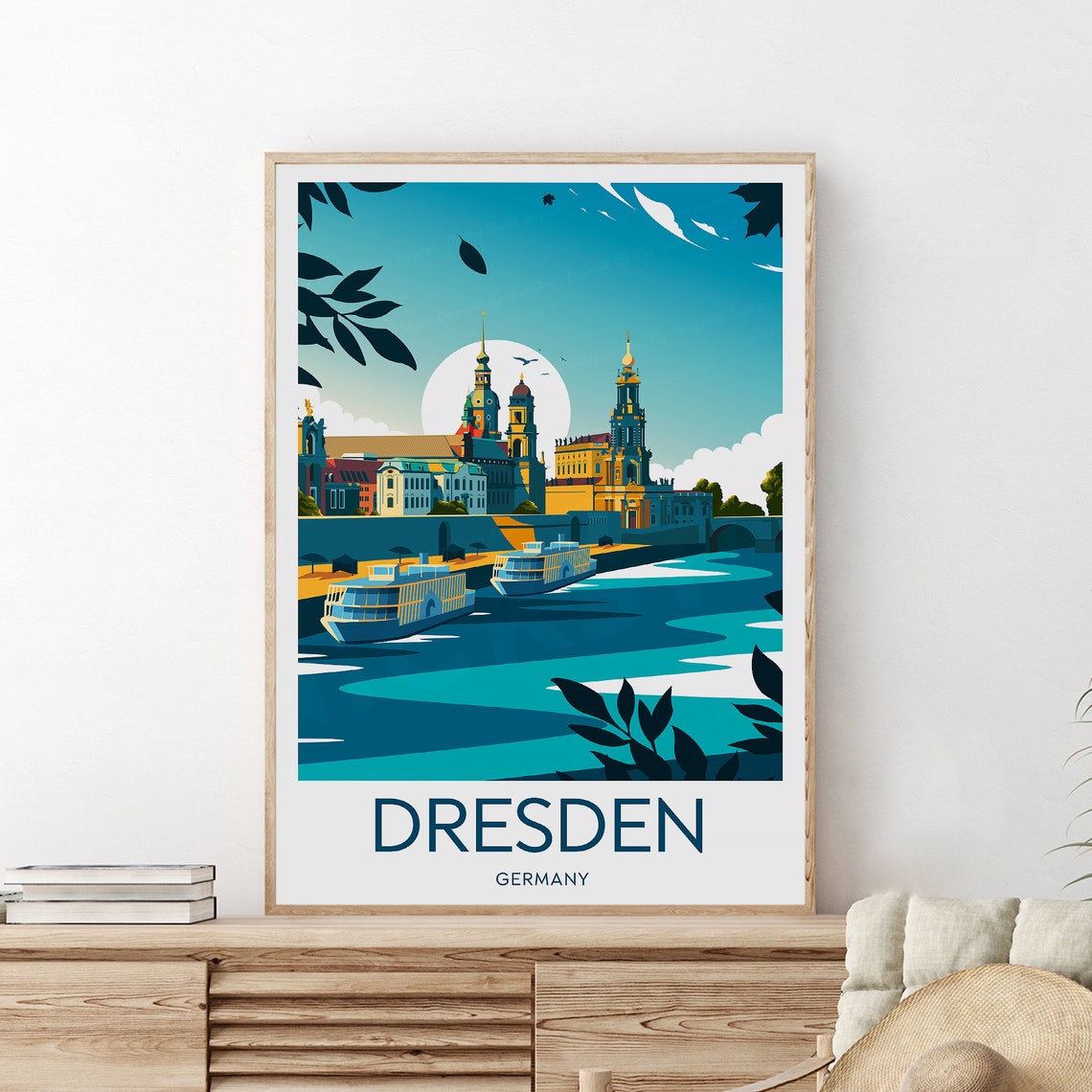 Dresden Germany Elbe River Boats With Baroque Old Town Poster