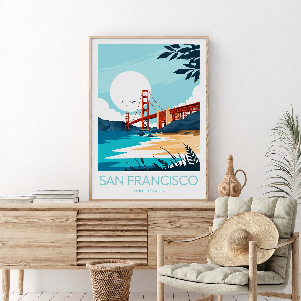 San Francisco Golden Gate Bridge Sunset Vintage Travel Poster