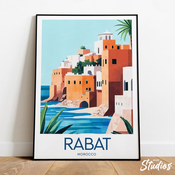 Rabat Travel Print Morocco Rabat Poster Rabat Art Rabat Illustration Wedding Gift Birthday Present Custom Text Personalised Gift