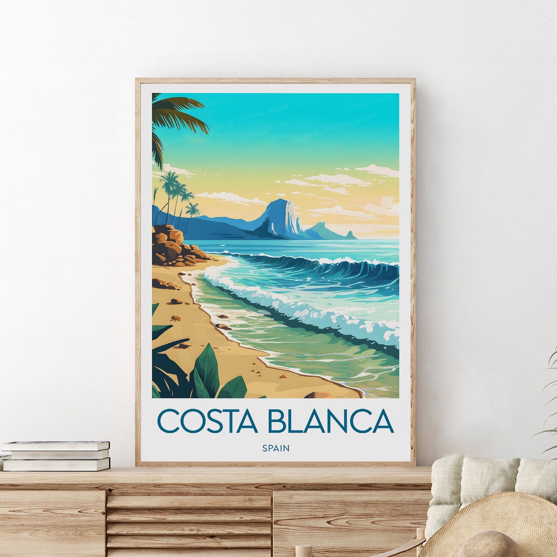 Costa Blanca Spain Sandy Beach Turquoise Waves Summer Travel Poster