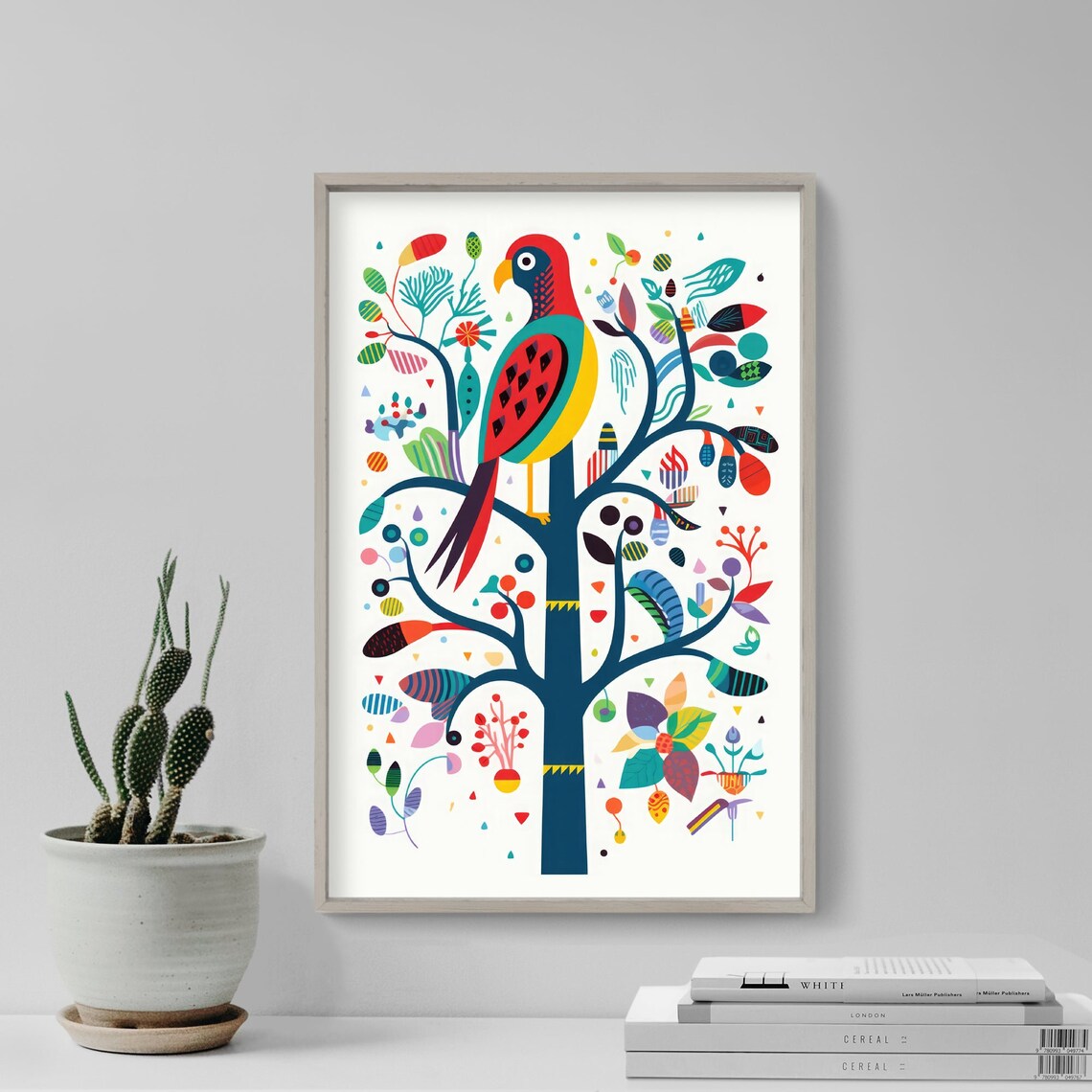 Folk Art Parrot Tree of Life Colorful Playful Tropical Bird Poster