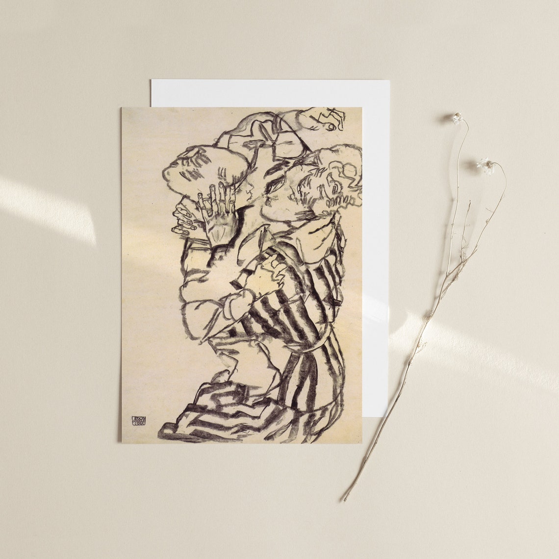 Egon Schiele Edith with Nephew 1915 Embracing Figures Sketch Poster - Image 2