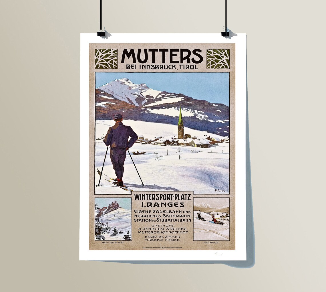 Mutters bei Innsbruck Tirol Vintage Austrian Ski Resort Travel Poster - Image 2