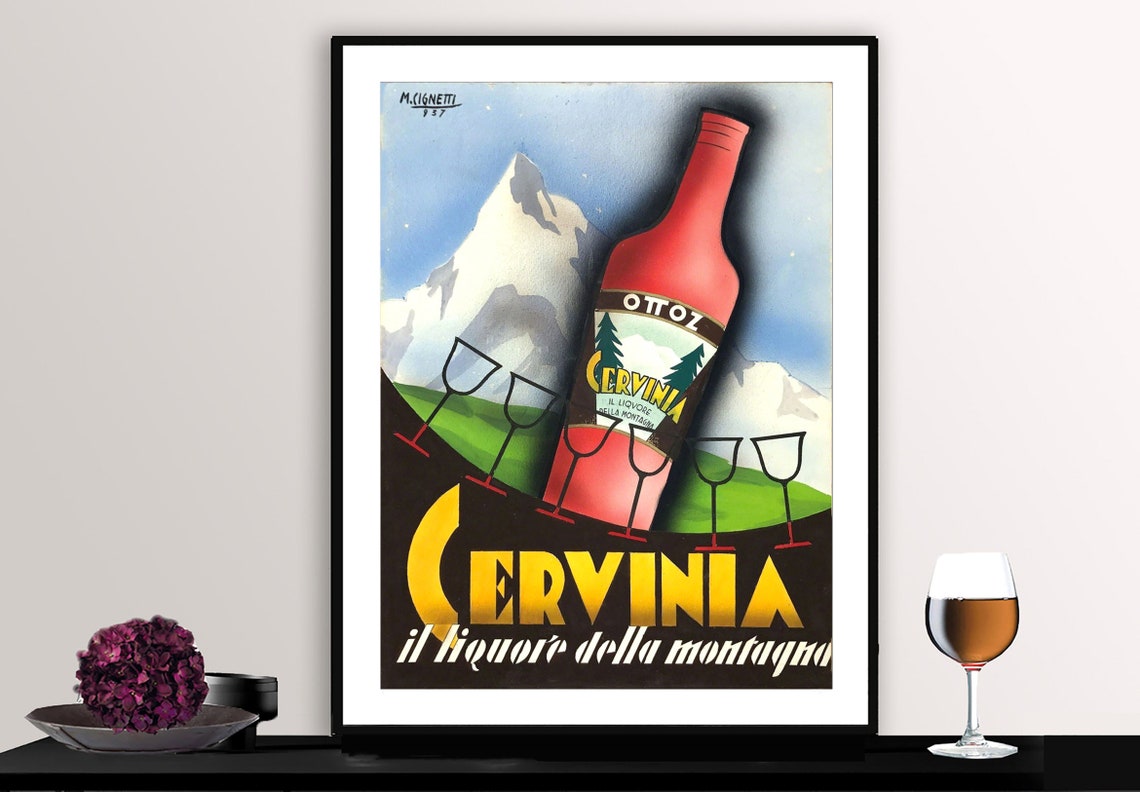 Cervinia Mountain Liqueur Vintage Italian Advertising Poster