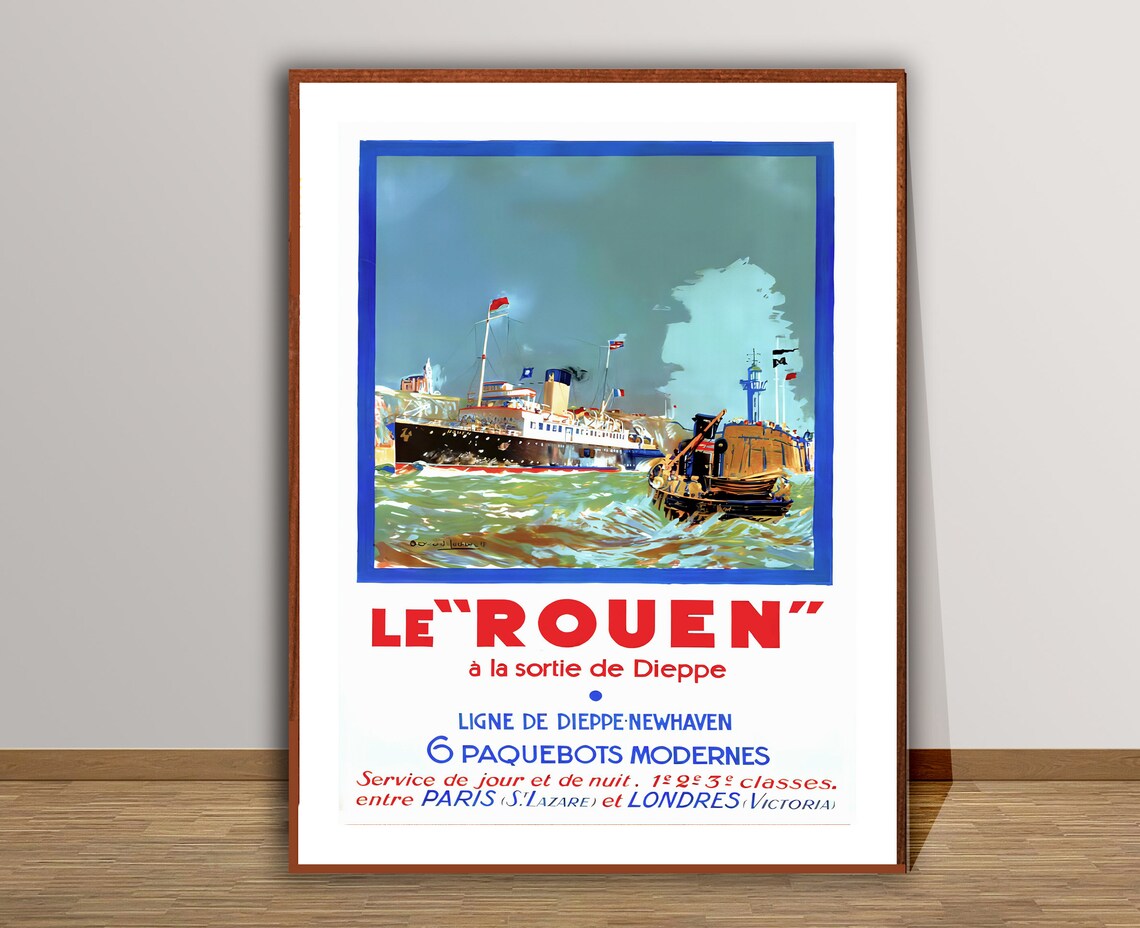 Le Rouen Dieppe Newhaven Ferry Liner Vintage French Ship Poster