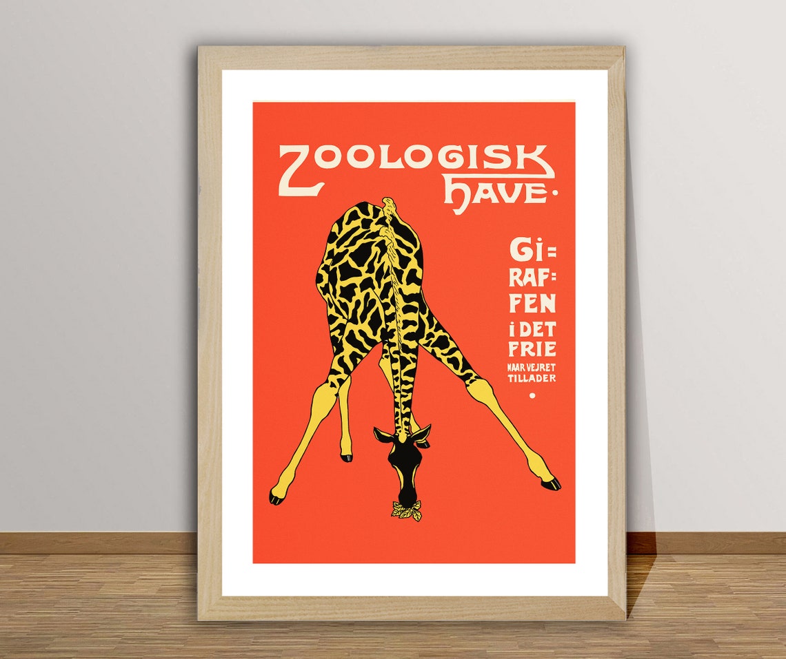 Zoologisk Have Giraffe Bold Red Danish Zoo Advertising Poster - Image 2