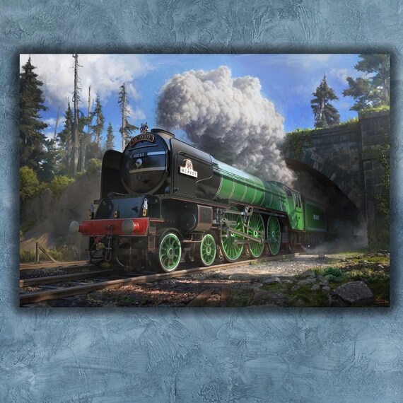 The Train Poster Art Print Home Office Wall Art Decor Steam Train Mountain Wall Art Steampunk Wall Art Decor Retro Industrial Machine