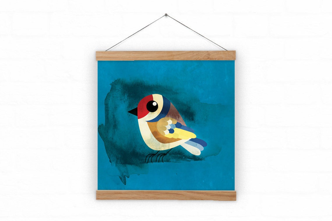 Colorful Goldfinch Bird Geometric Illustration Teal Watercolor Poster - Image 2