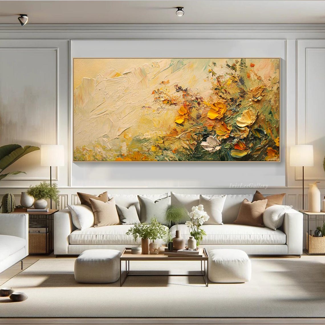 Golden Yellow Orange Blossom Boho Abstract Floral Painting Wall Art - Image 3