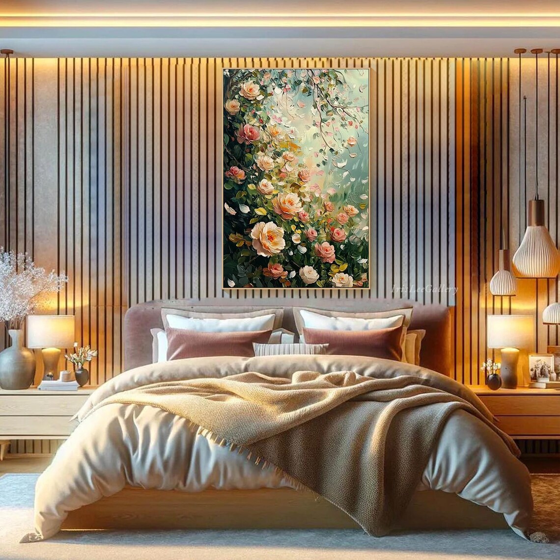 Blush Pink Rose Bloom Garden Vintage Floral Oil Painting Wall Art - Image 2