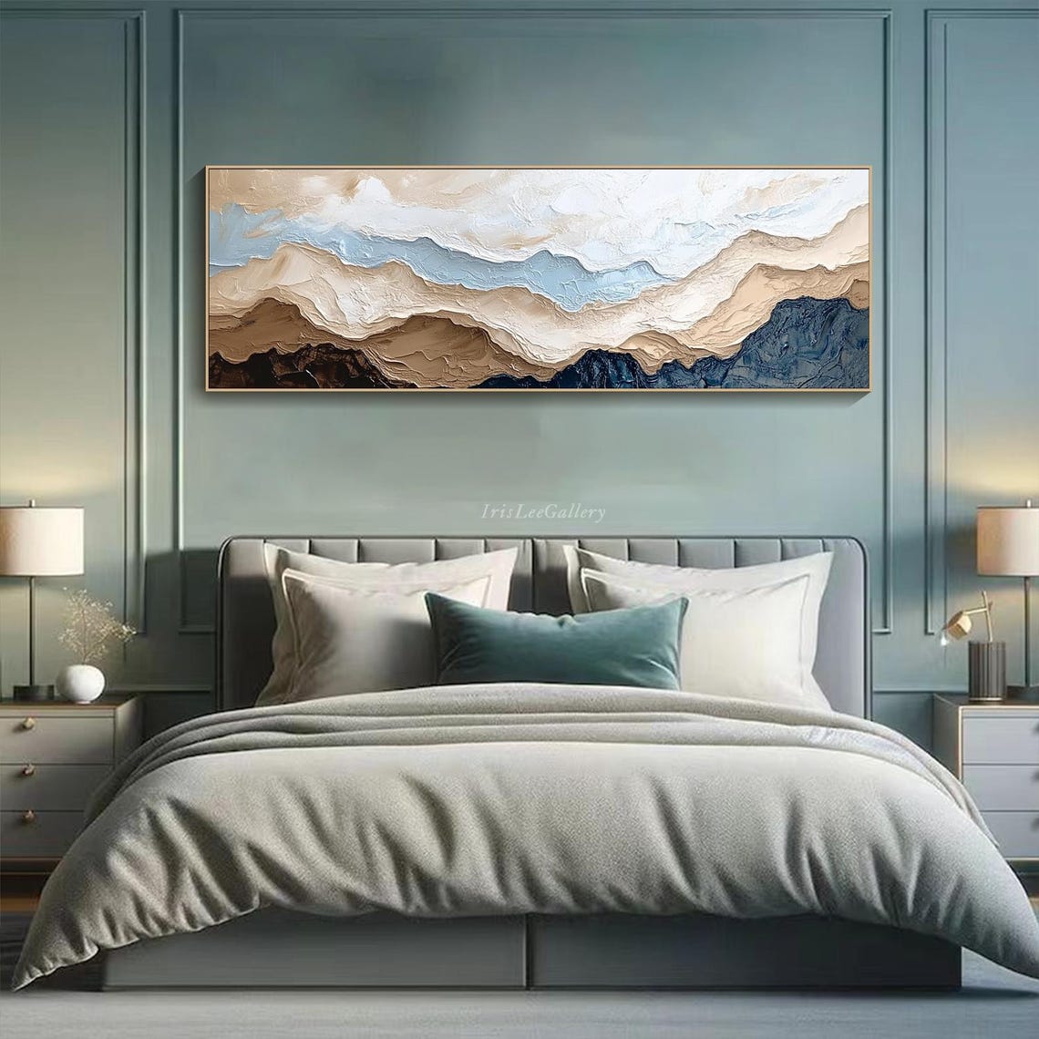 3dtextured Mountain Wall Art Large Horizontal Neutral Painting On Modern Earth Tone Art Panoramic Palette Knife Living Room Wall Art - Image 4
