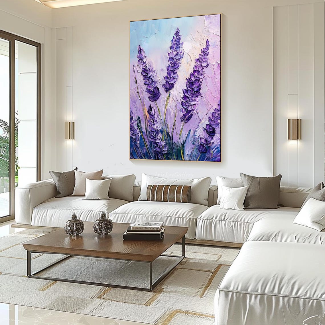 Purple Lavender Stalks Impasto Textured Botanical Vertical Art Poster - Image 2