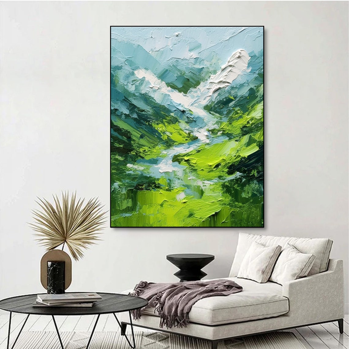 Original 3d Green Mountain River Painting On Textured Wall Art Custom Art Green River Painting Spring Living Room Wall Art - Image 4
