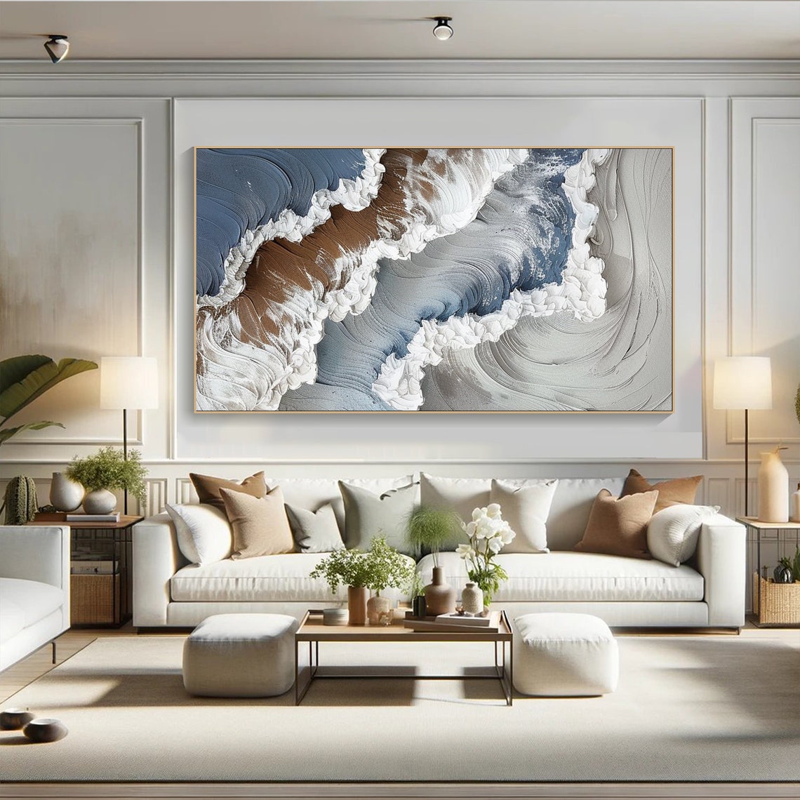 Abstract Crashing Ocean Wave Blue White Brown Textured Art Poster - Image 2