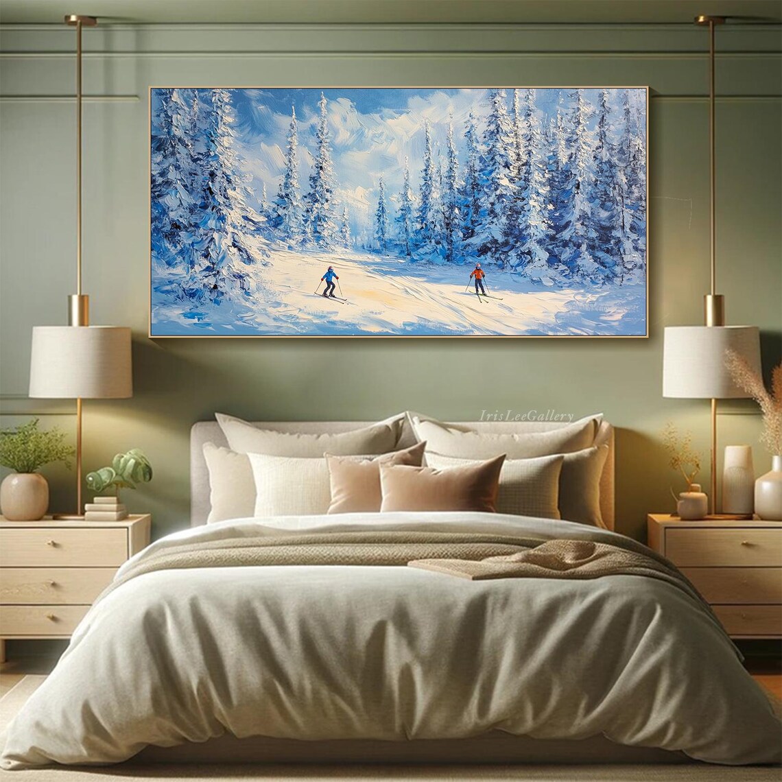 Original Ski Sport 3d Texture Wall Art Snowy Pine Tree Forest Painting On Personalized Gift Snowy Mountain Art White Snow Skiing Art - Image 4