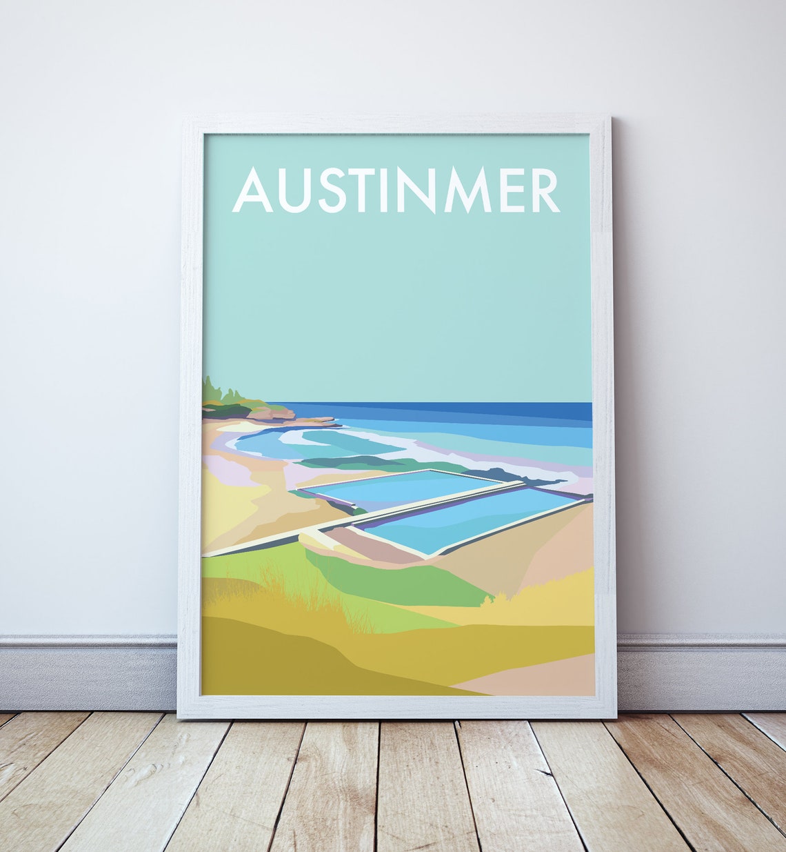Austinmer Beach NSW Ocean Rock Pool Coastal Surf Travel Poster