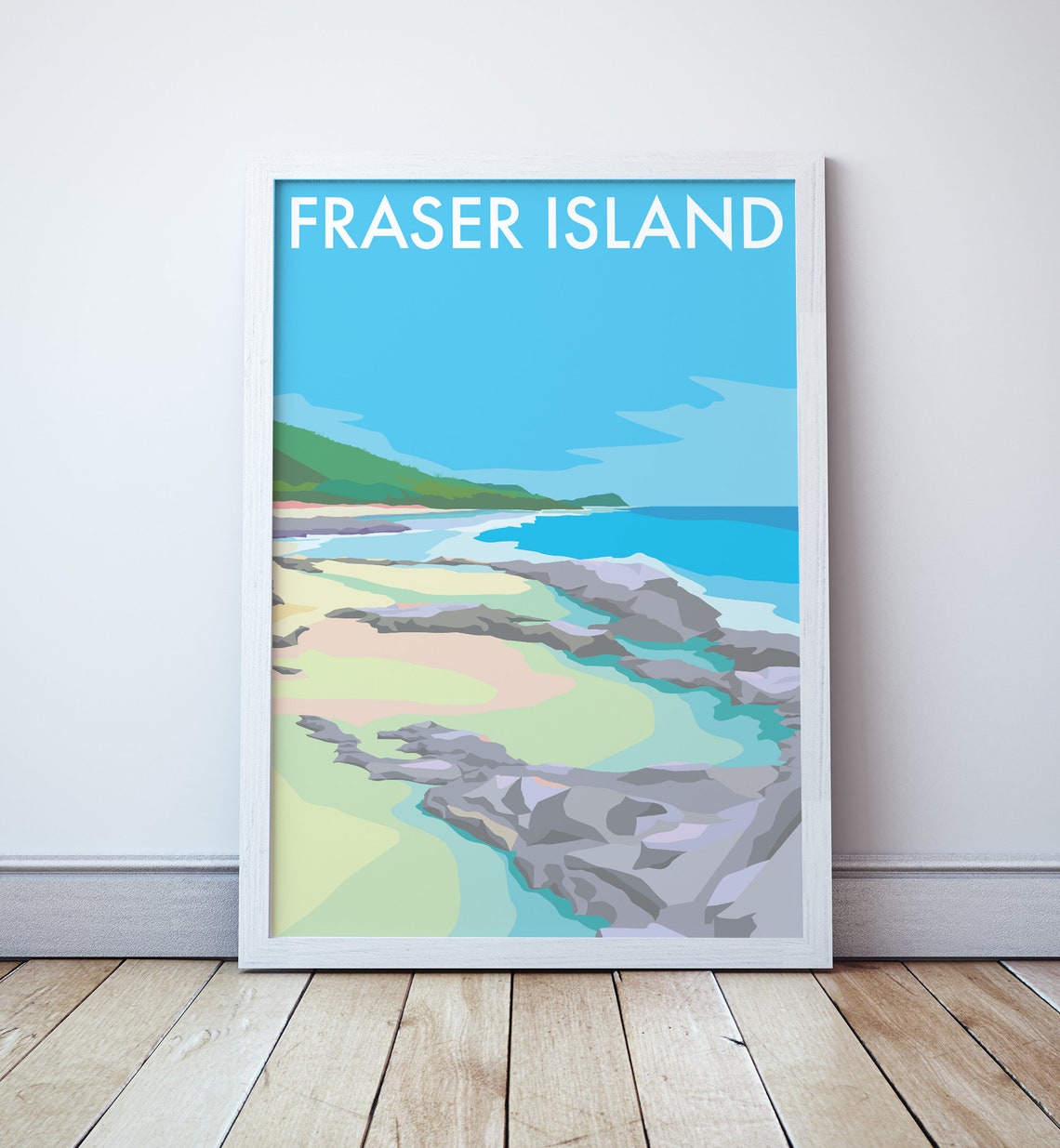 Fraser Island Queensland Rocky Shoreline Beach Scene Travel Print
