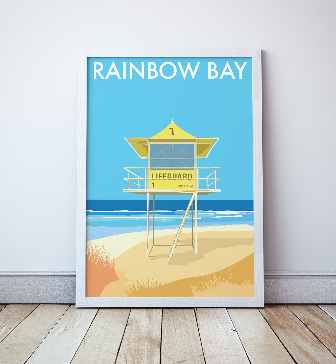 Rainbow Bay Lifeguard Tower No 1 Vintage Beach Travel Poster