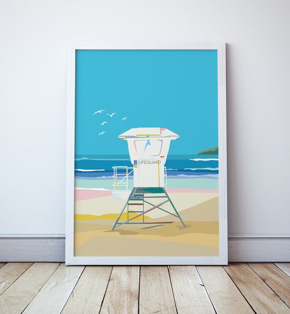 Bondi Beach Lifeguard Tower Art Print, Sydney Australia