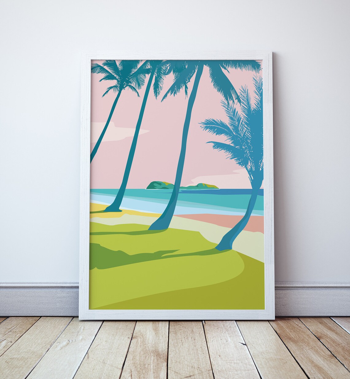 Palm Cove Vintage Travel Poster, Ocean Coast Illustration
