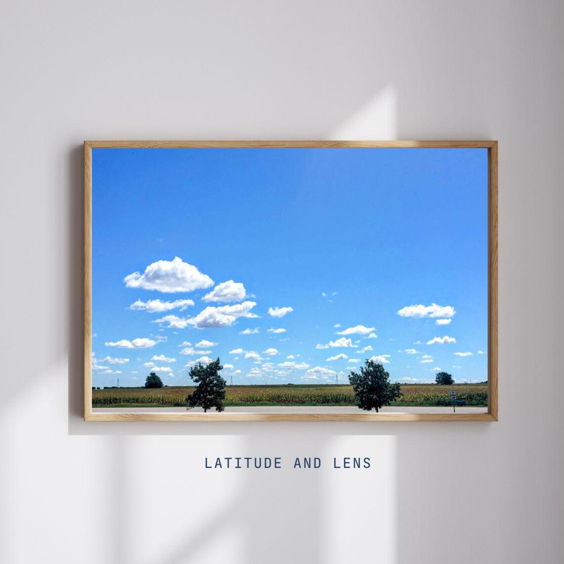 Blue Sky Country Road White Clouds Minimalist Landscape Photo Print