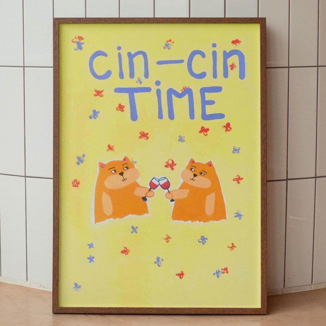 Cute Cat Poster Funny Animal Art Print Kitchen Home Decor Gift For Lovers Wall Cincin Time Quirky