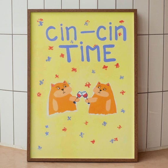 Cute Cat Poster Funny Animal Art Print Kitchen Home Decor Gift For Lovers Wall Cincin Time Quirky