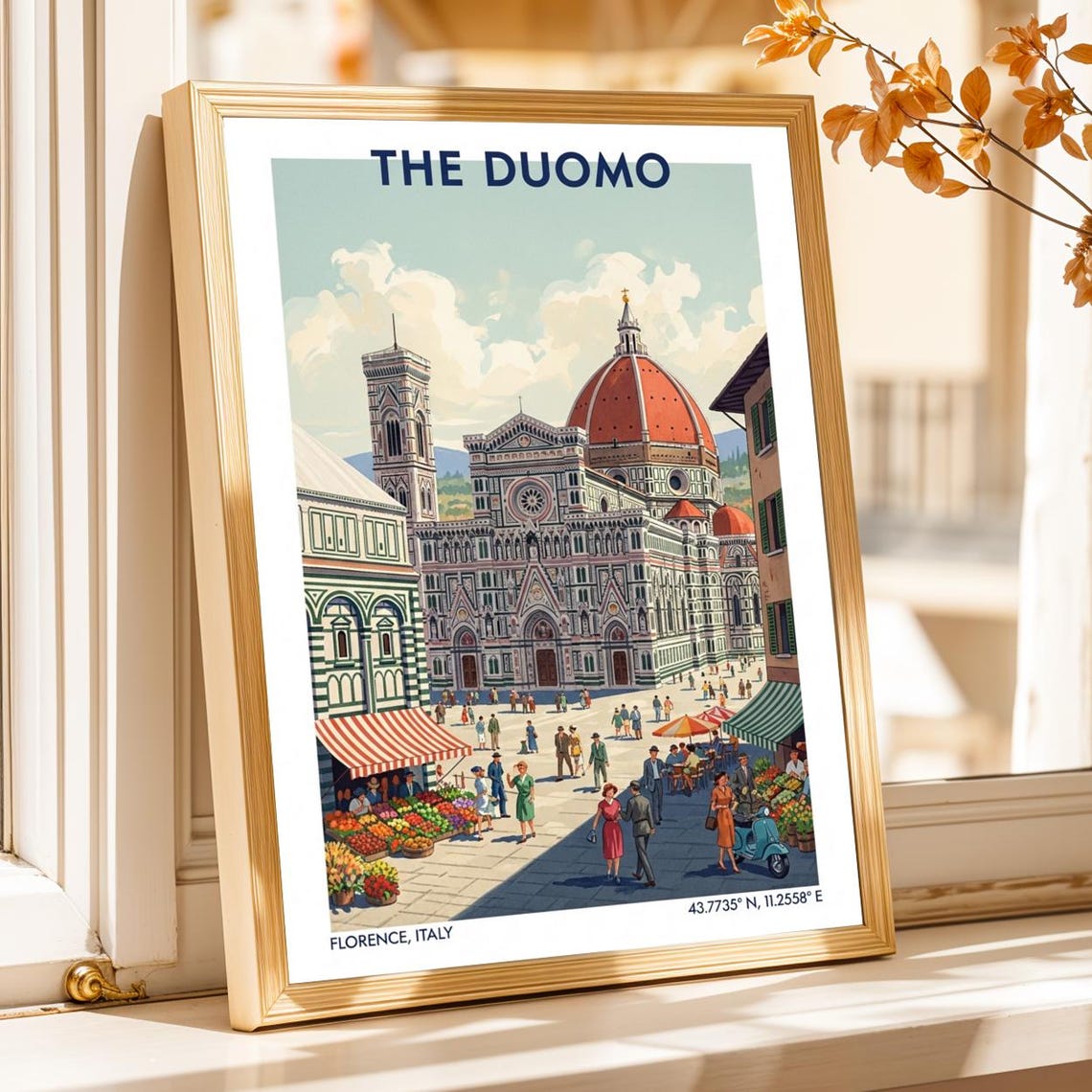 The Duomo Florence Italy Vintage Cathedral Market Scene Poster