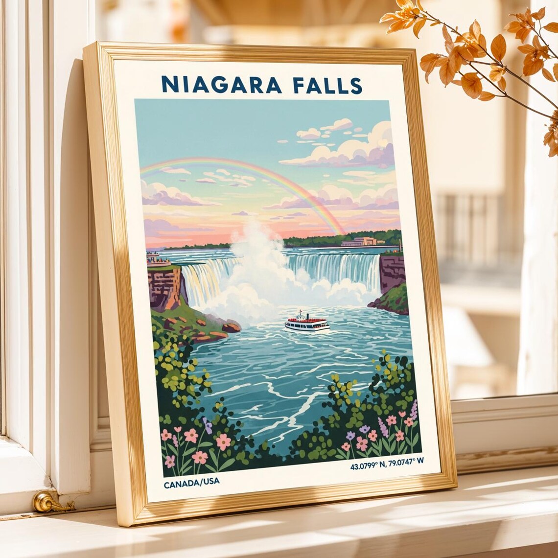Vintage Niagara Falls Gouache Landscape Poster