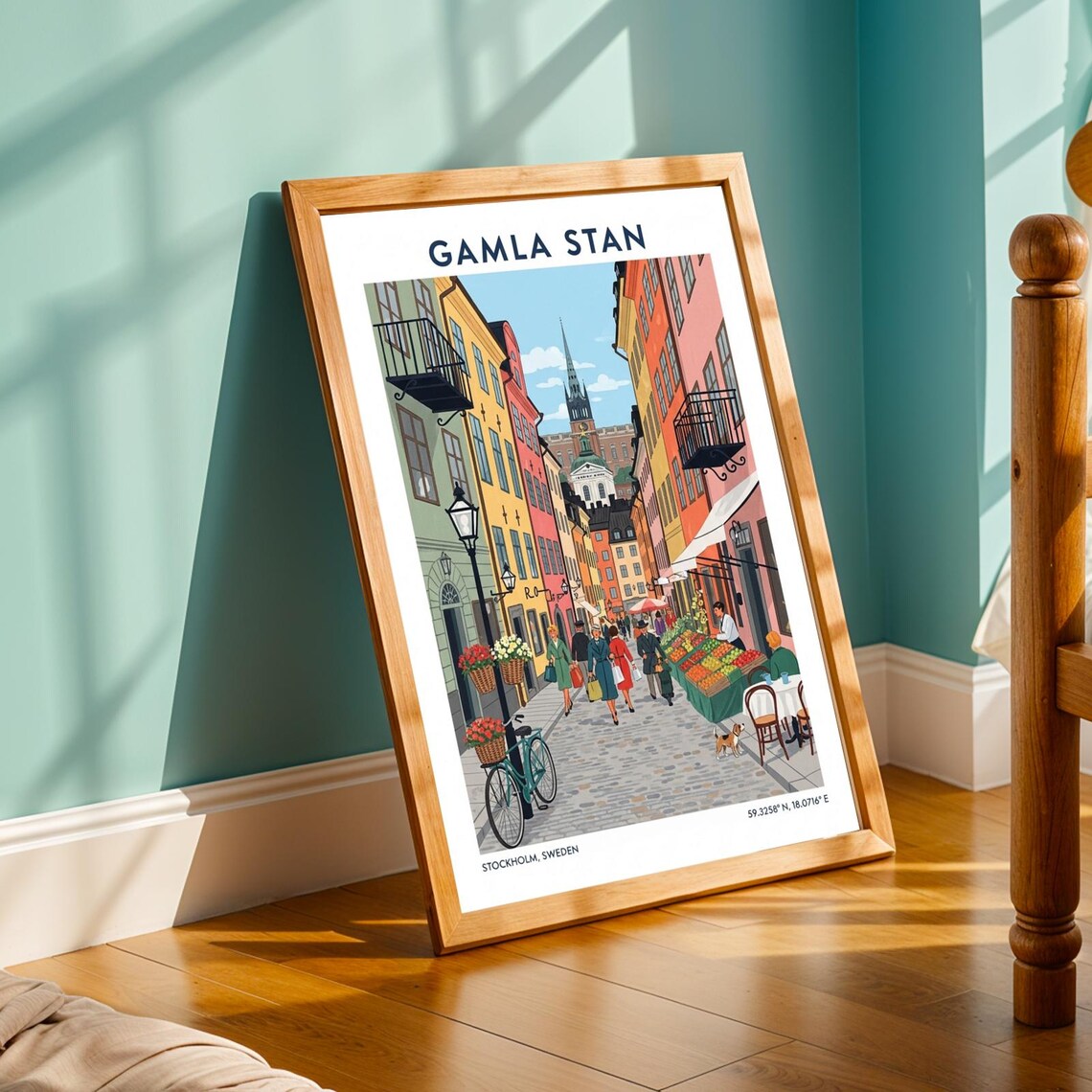 Gamla Stan Stockholm Sweden Colorful Old Town Street Travel Poster