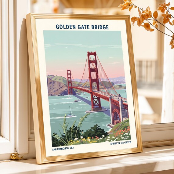 San Francisco Golden Gate Bridge Sunset Bay Iconic Travel Poster