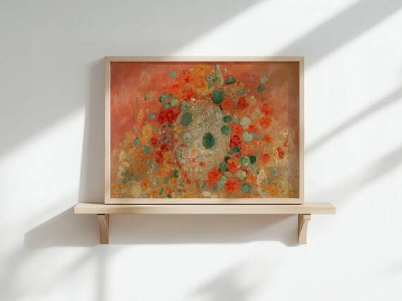 Orange Red Abstract Blossom Bouquet Warm Fiery Floral Art Poster