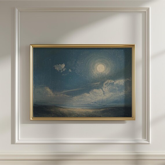 Starry Night Vintage Landscape Art Print