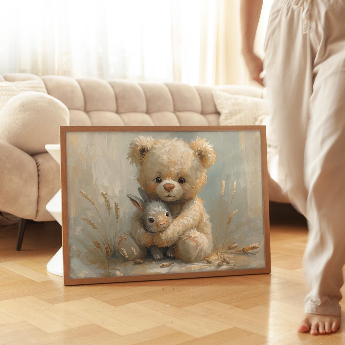 Teddy Bear Bunny Nursery Print Pastel Kids Room Decor